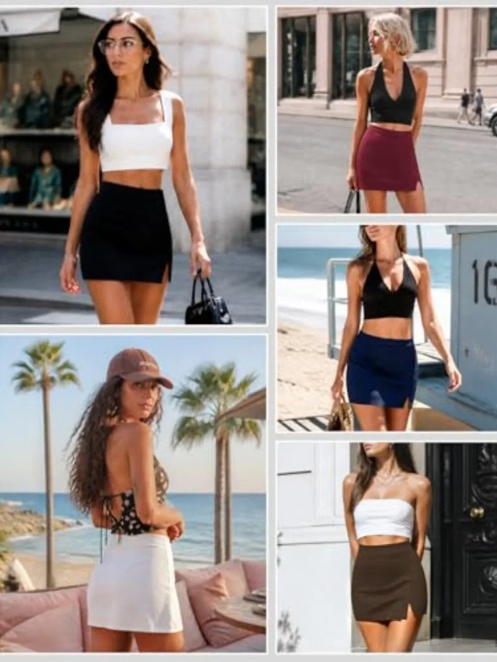 Women's High Rise Bodycon Mini Skort with Side Slit, Built-In Shorts, Stretch